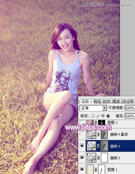 Photoshop调出草地上美女梦幻紫色效果,PS教程,图老师教程网