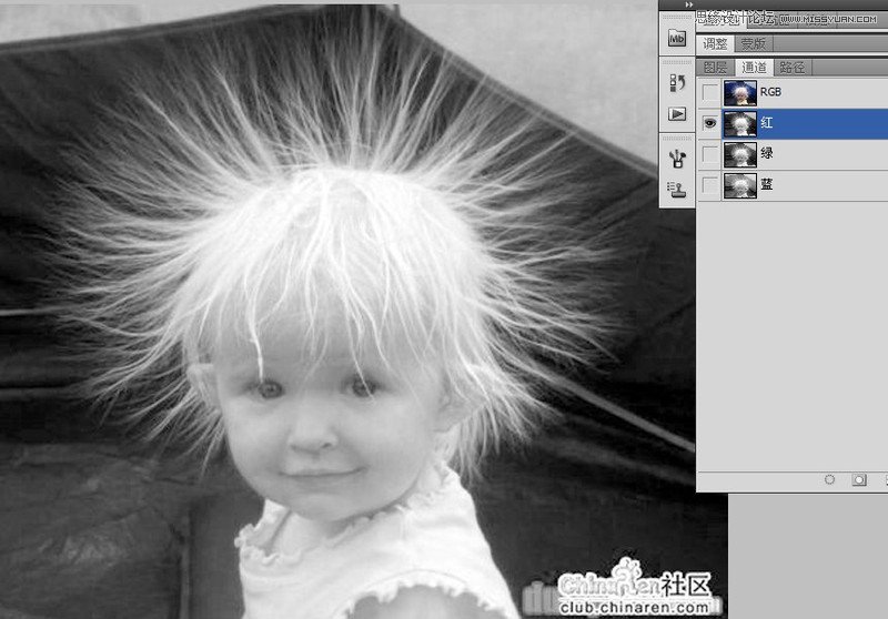 Photoshop计算通道给白发儿童抠白发抠图,PS教程,图老师教程网
