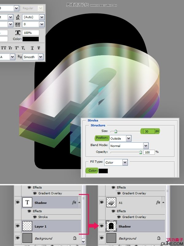 Photoshop制作七彩多层水晶字体教程,PS教程,图老师教程网