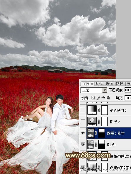 Photoshop调出草原婚片暗红色调,PS教程,图老师教程网