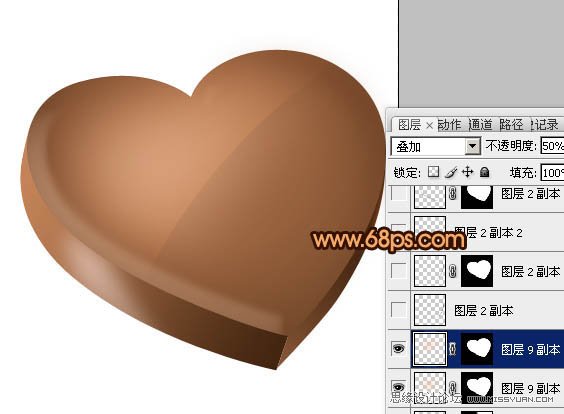 Photoshop绘制可口的立体心形巧克力,PS教程,图老师教程网