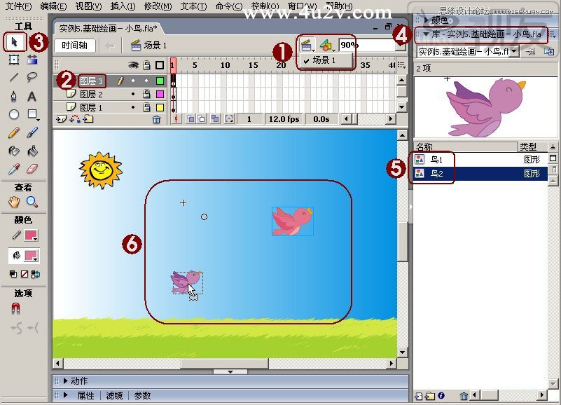 Flash教程：制作卡通风格的飞舞小鸟,PS教程,图老师教程网