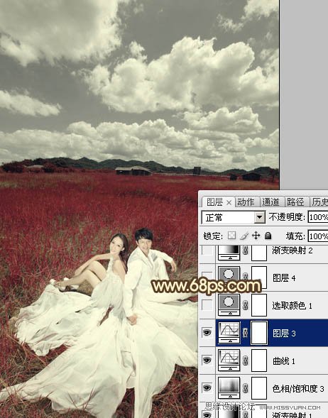 Photoshop调出草原婚片暗红色调,PS教程,图老师教程网