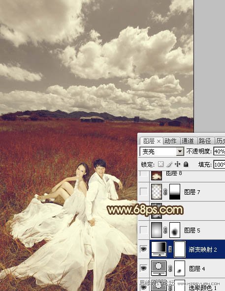 Photoshop调出草原婚片暗红色调,PS教程,图老师教程网