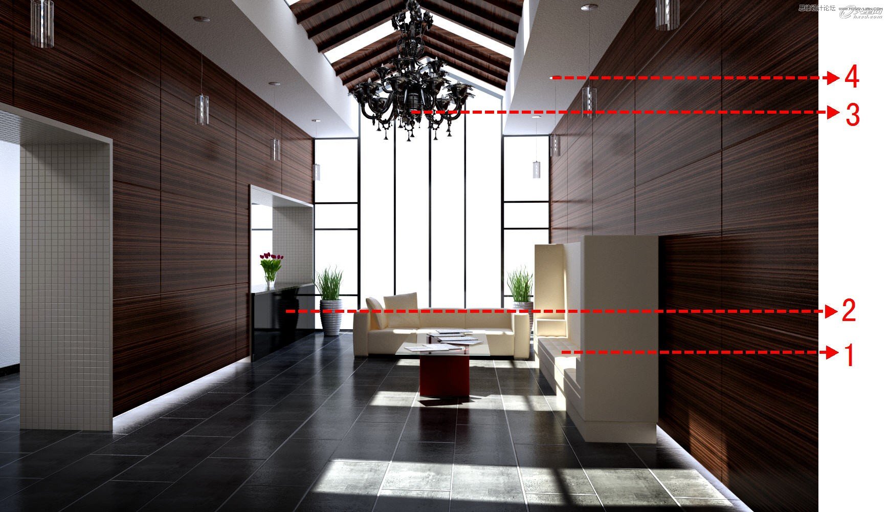 3ds Max制作接待厅阳光表现效果图,PS教程,图老师教程网