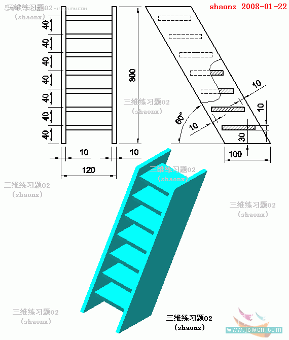 AutoCAD建模教程：拉升,复制移动制作木梯,PS教程,图老师教程网