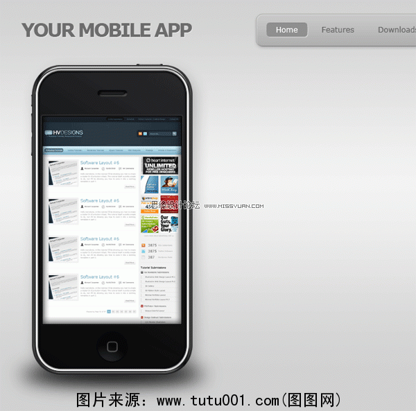 Photoshop设计简洁的iphone网站首页布局,PS教程,图老师教程网