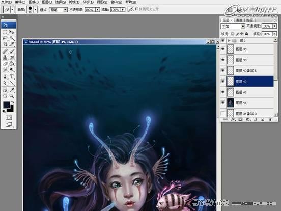 Photoshop绘画教程：海底人鱼绘制过程,PS教程,图老师教程网