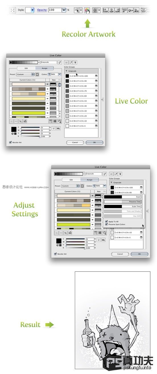 Illustrator中四种把彩色图像转化为灰度的方法,PS教程,图老师教程网