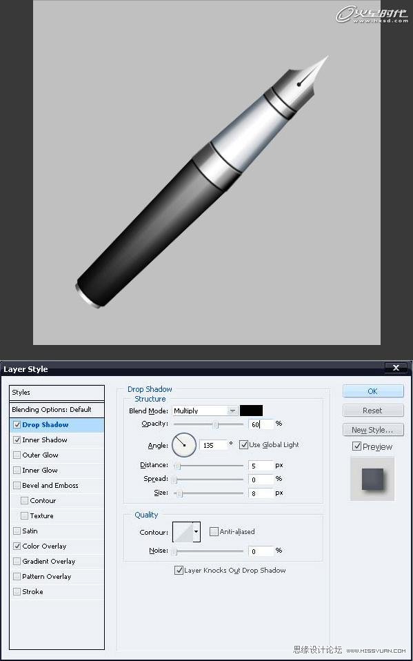 Photoshop鼠绘逼真的钢笔效果,PS教程,图老师教程网