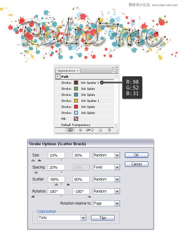 Illustrator制作喷溅效果的艺术字教程,PS教程,图老师教程网