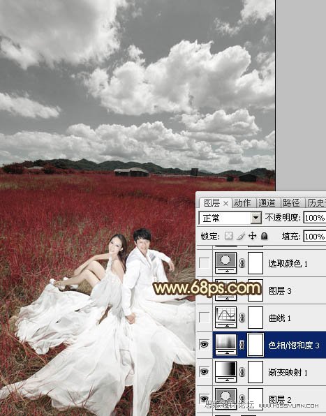 Photoshop调出草原婚片暗红色调,PS教程,图老师教程网