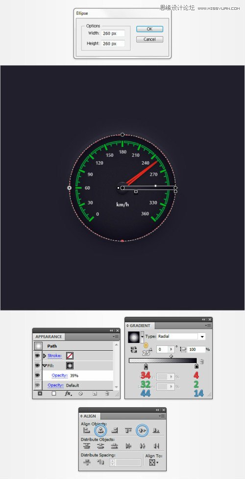Illustrator绘制逼真的汽车速度仪表盘效果,PS教程,图老师教程网