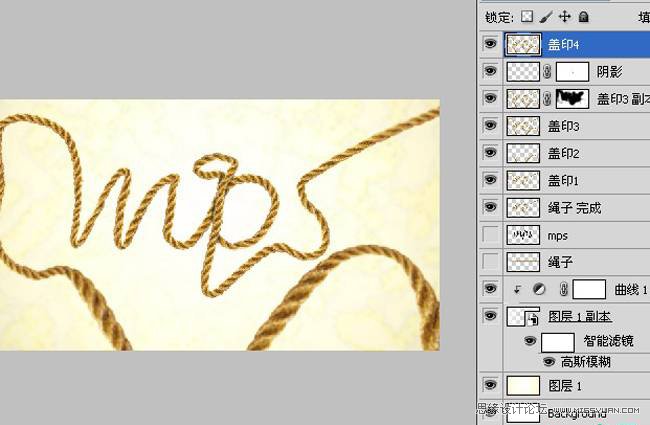 Photoshop使用变形功能制作绳子艺术字,PS教程,图老师教程网