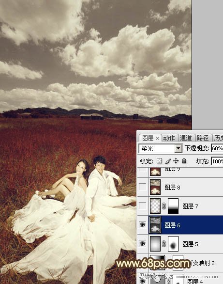 Photoshop调出草原婚片暗红色调,PS教程,图老师教程网