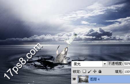 Photoshop合成鲸鱼跃出水面抢夺海鸥食物,PS教程,图老师教程网