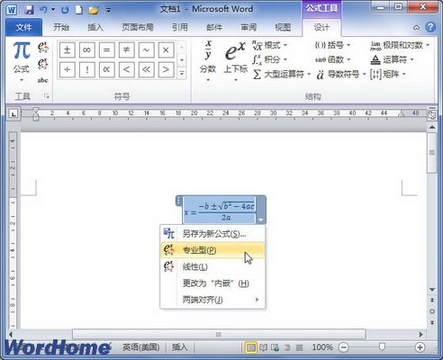 在Word2010中切换专业型和线性公式布局 图老师