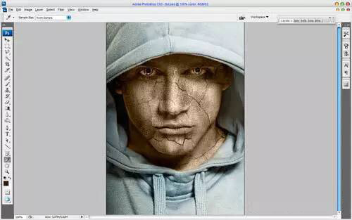 PS制作逼真的石化龟裂人脸效果