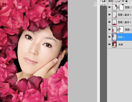 Photoshop调出玫瑰丛下的美女写真照