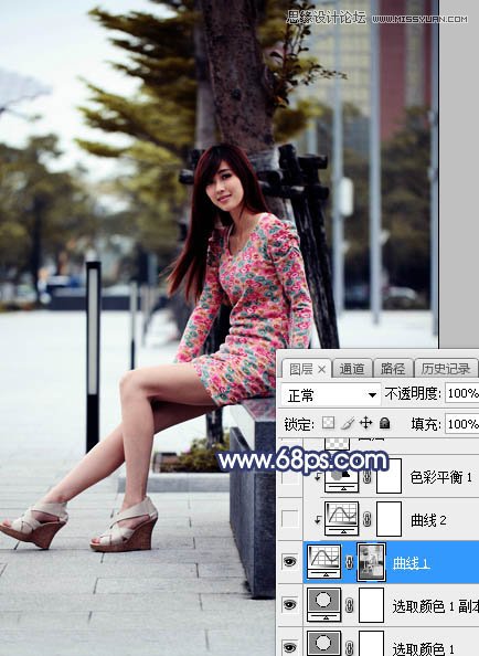 Photoshop给板凳美女人像添加夕阳美景效果,PS教程,素材中国网