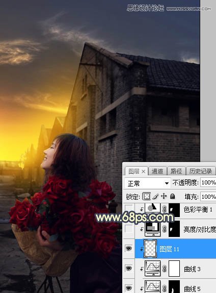 Photoshop给外景人像照片添加黄昏美景效果,PS教程,素材中国网