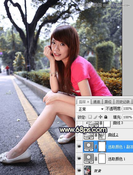 Photoshop给马路边上美女添加夕阳美景效果,PS教程,素材中国网