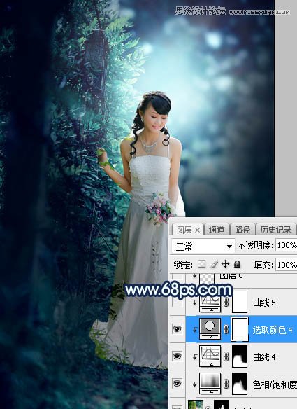 Photoshop外景婚纱照片添加蓝色梦幻散景效果,PS教程,素材中国网