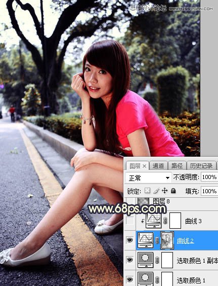 Photoshop给马路边上美女添加夕阳美景效果,PS教程,素材中国网