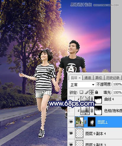 Photoshop给情侣外景照片添加落夕阳景色,PS教程,素材中国网