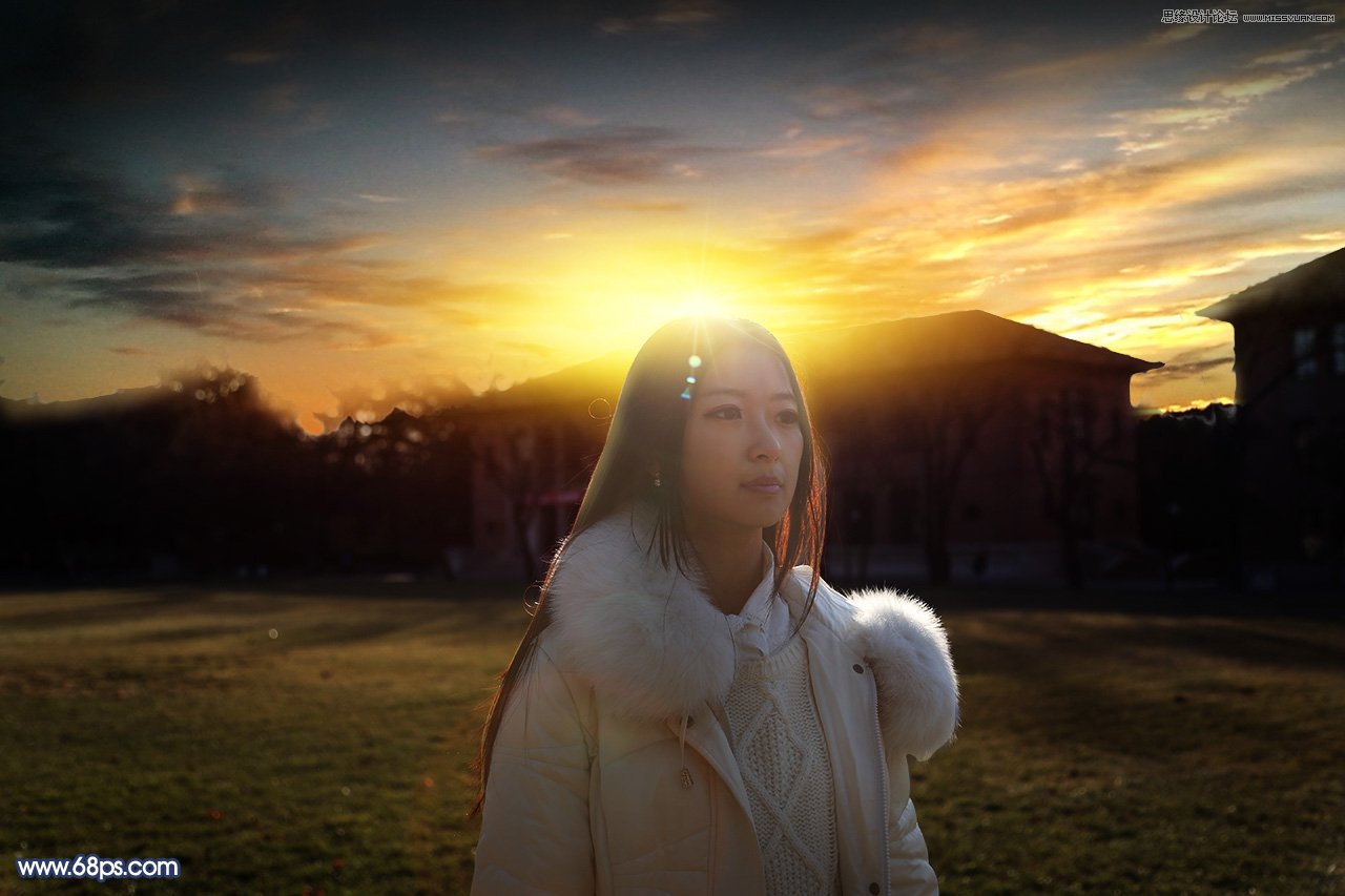 Photoshop给人像照片添加日落夕阳美景,PS教程,素材中国网