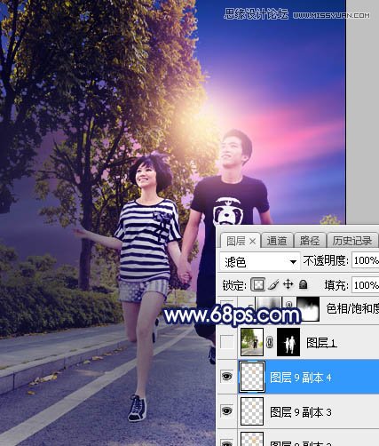 Photoshop给情侣外景照片添加落夕阳景色,PS教程,素材中国网