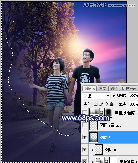 Photoshop给情侣外景照片添加落夕阳景色,PS教程,素材中国网