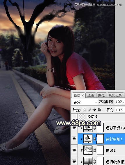 Photoshop给马路边上美女添加夕阳美景效果,PS教程,素材中国网