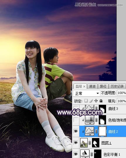 Photoshop给外景情侣照片添加夕阳美景效果,PS教程,素材中国网