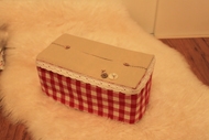布艺diy 手工制作红方格蕾丝的纸巾盒套