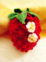草莓零钱包的毛线编织方法 化妆包钩针编织图解