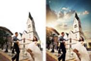 Photoshop给天空泛白的建筑婚片增加霞光效果
