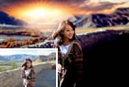 Photoshop给高原山区人物图片加上灿烂的霞光