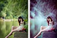 Photoshop给湖景美女图片加上唯美的青紫色