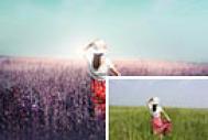 Photoshop打造唯美的青紫色草原人物图片