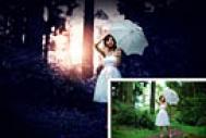 Photoshop打造霞光中的树林人物图片