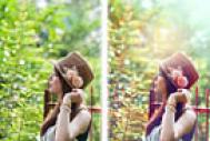 Photoshop打造甜美的青红色早秋树林人物图片