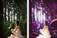 Photoshop打造梦幻的紫色树林美女图片