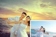 Photoshop给海景婚片加上柔美的晨曦暖色