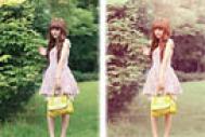 Photoshop打造甜美的黄褐色树林美女图片