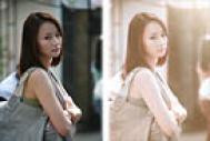 Photoshop给偏暗的街景美女加上韩系淡红色
