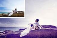 Photoshop打造经典蓝紫色海景婚片