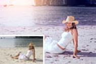 Photoshop给海滩上的美女图片加上淡紫霞光色