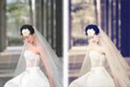 Photoshop打造古典暗蓝色外景美女婚片
