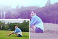 Photoshop给草地上的美女加上柔美的蓝色调